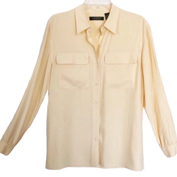 Butter Yellow SILK! Liz Claiborne Long Sleeve Blouse Size 8 - Picture 14 of 16